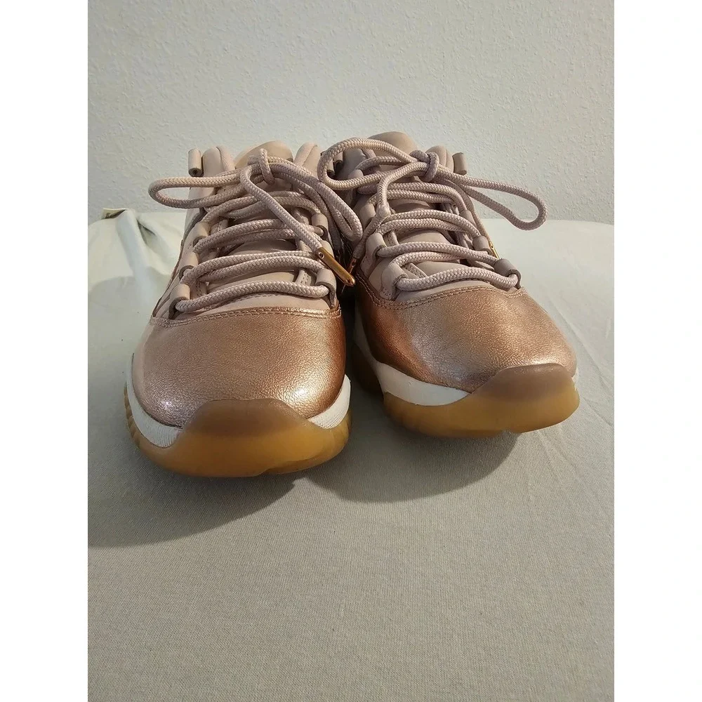 Jordan 8 Women Rose Gold Metallic Leather Retro 11 Low Sneakers AH7860-105